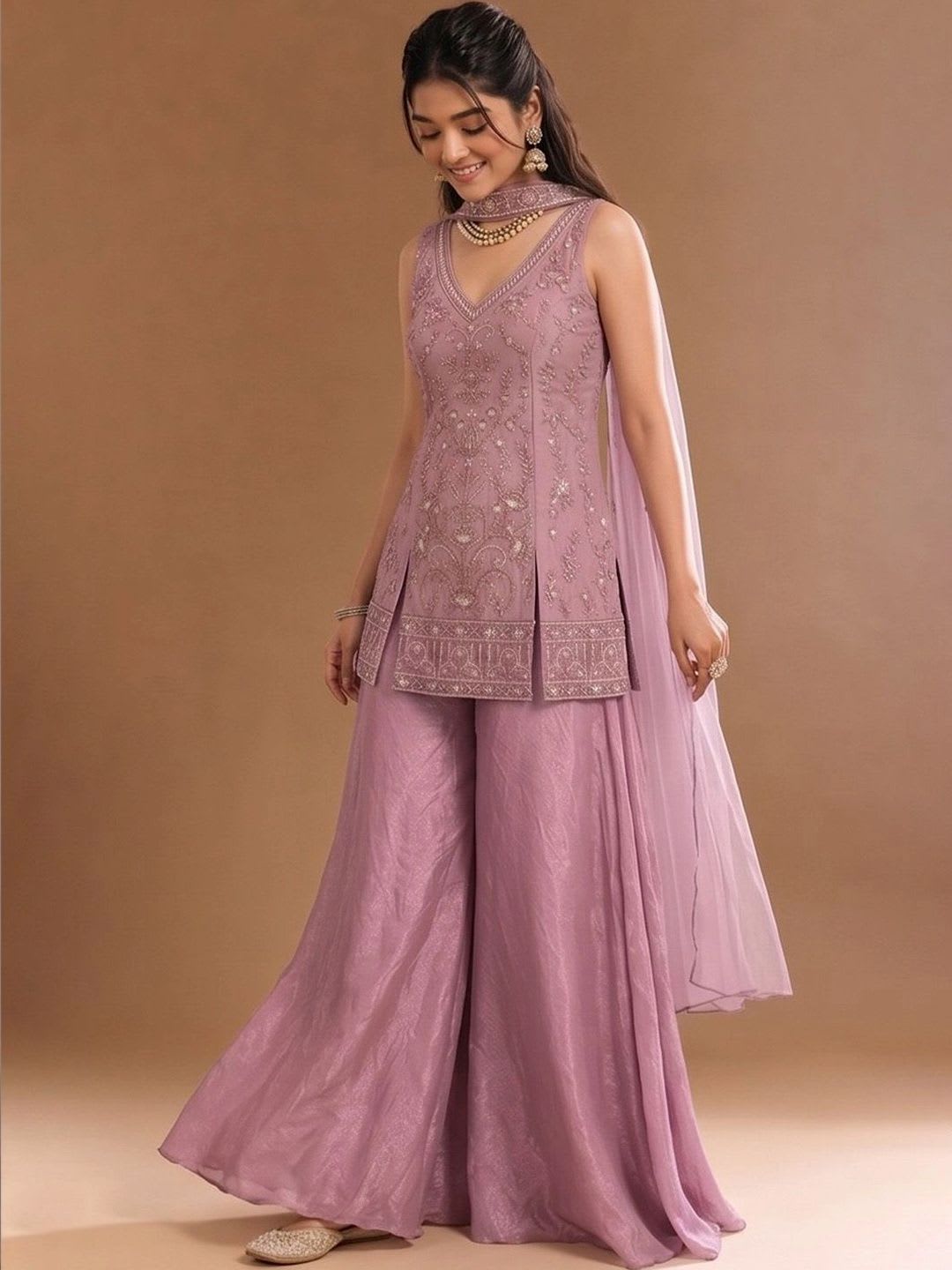 Varanga Women Ethnic Motifs Embroidered Panelled Kurta with Sharara & With Dupatta - right view