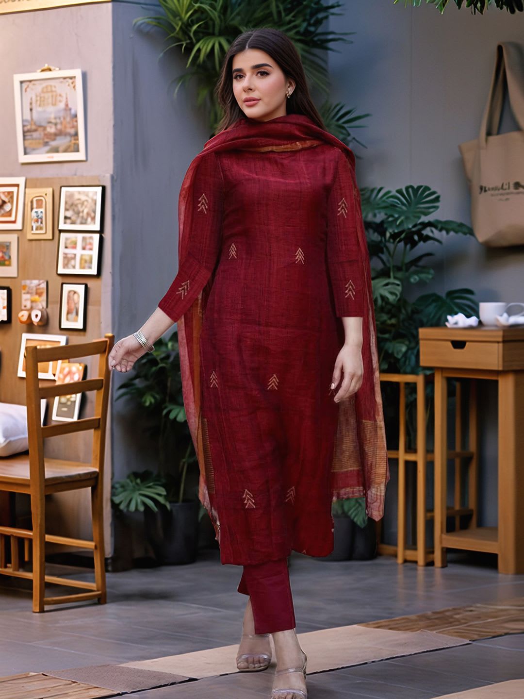 Aaghnya Women Printed Straight Kurta with Trousers & Dupatta - left view