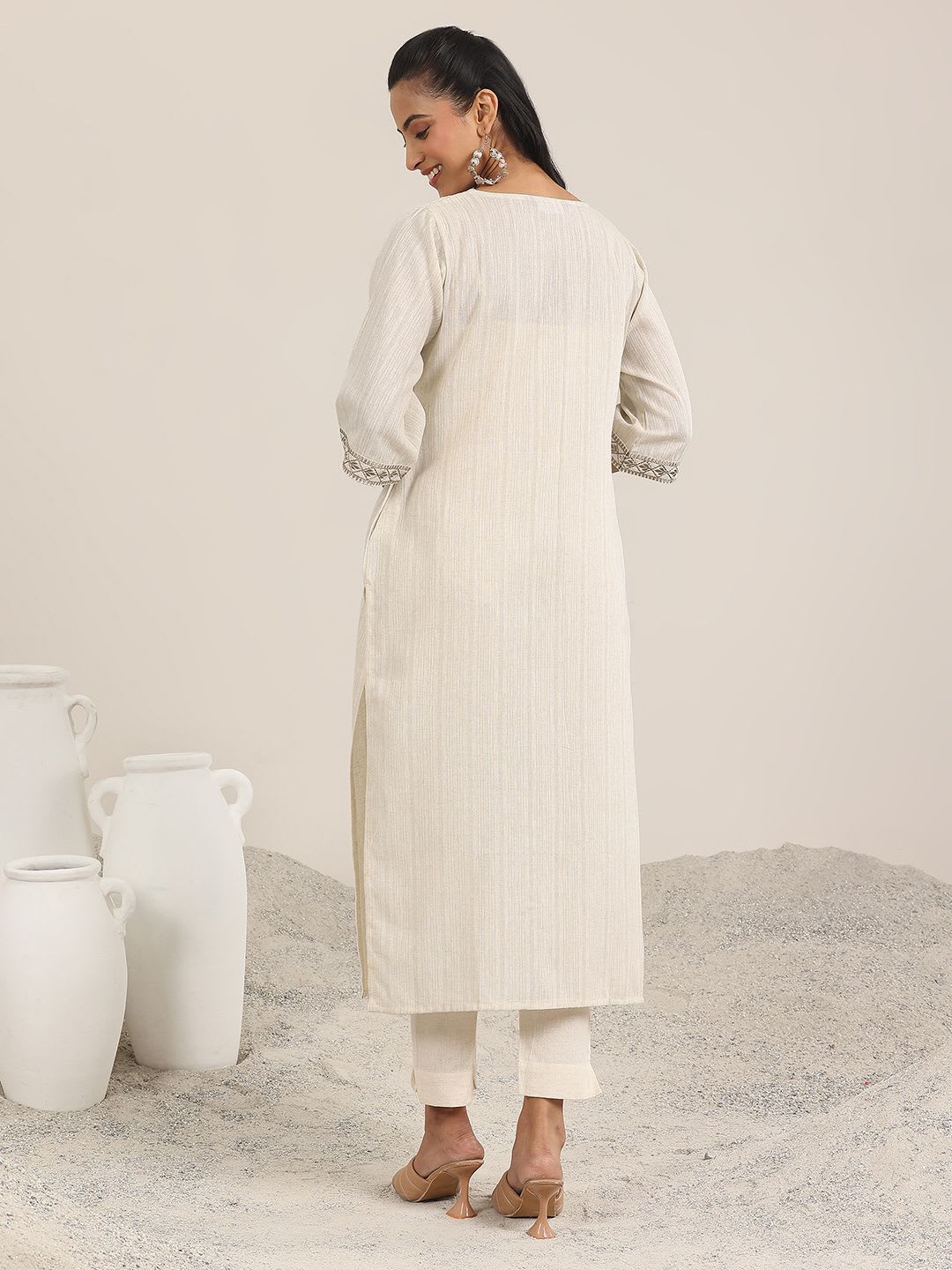 Libas Woven Design V-Neck Pure Cotton Straight Kurta - left view