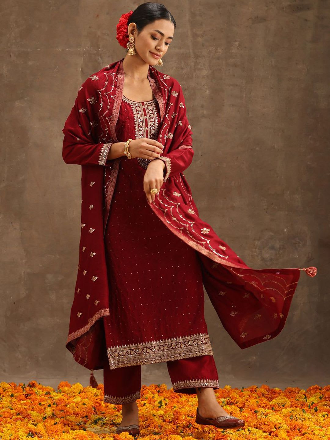 Libas Women Ethnic Motifs Embroidered Kurta with Trousers & Dupatta - left view