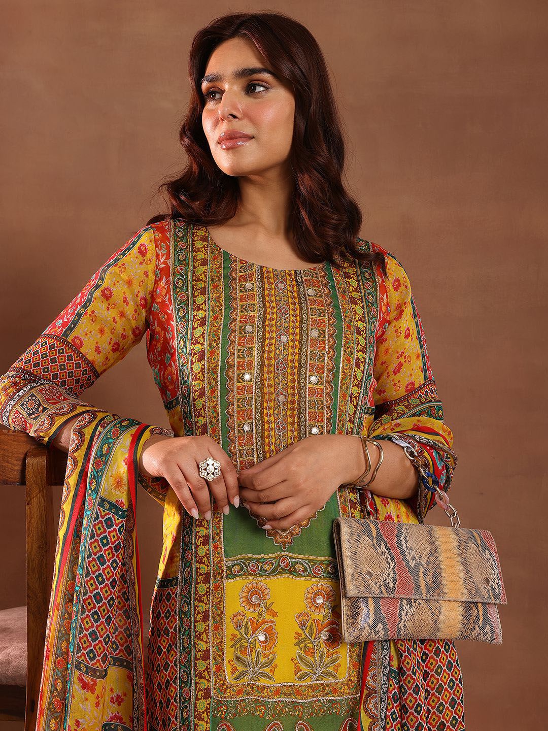 Libas Women Ethnic Motifs Printed Regular Kurta with Trousers & With Dupatta - default view