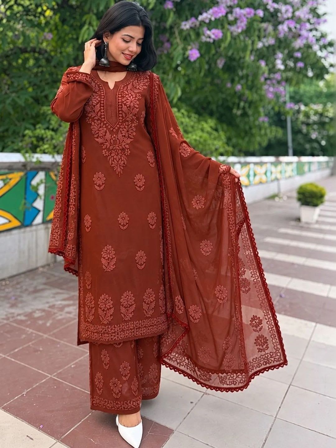 Iraayae Women Ethnic Motifs Embroidered Regular Thread Work Kurta with Palazzos & With Dupatta - default view