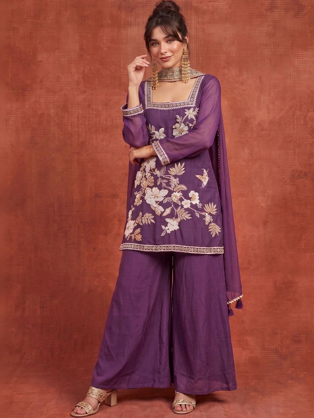 Anouk Women Ethnic Motifs Embroidered Regular Kurti with Palazzos & With Dupatta - default view