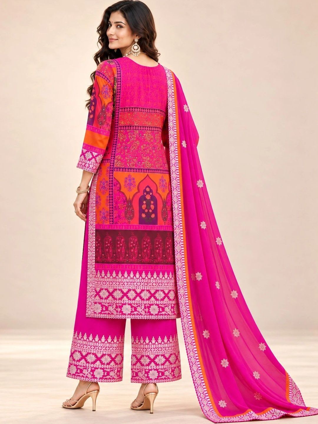 KALINI Women Ethnic Motifs Printed Regular Kurta with Palazzos & With Dupatta - right view