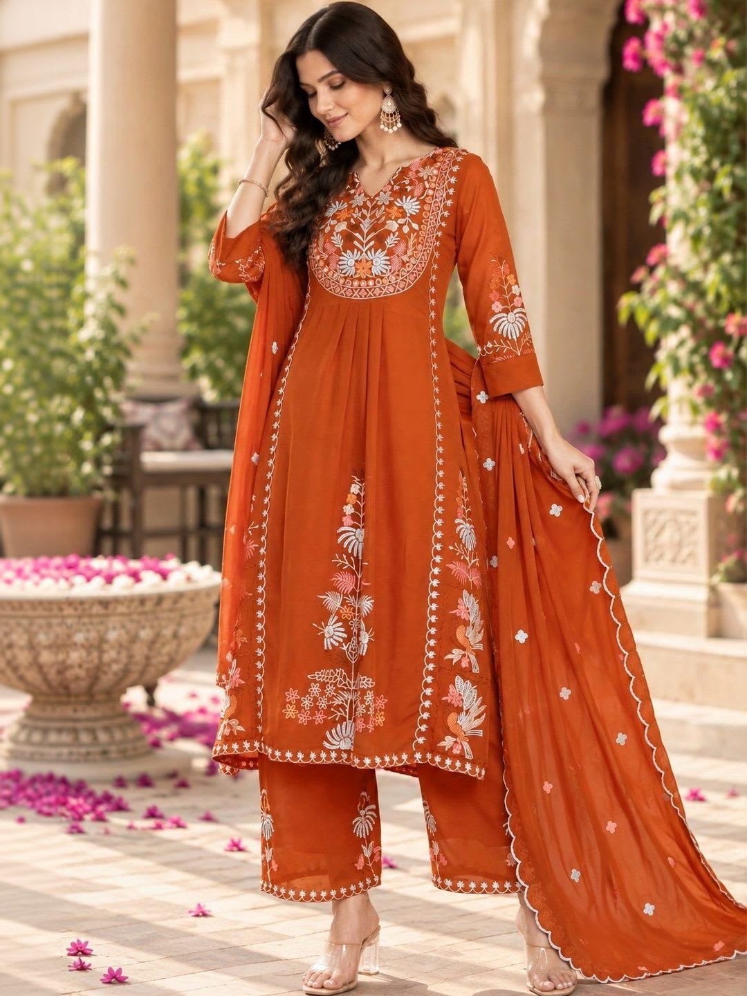 KALINI Women Ethnic Motifs Embroidered Regular Thread Work Kurta with Palazzos & With Dupatta - right view