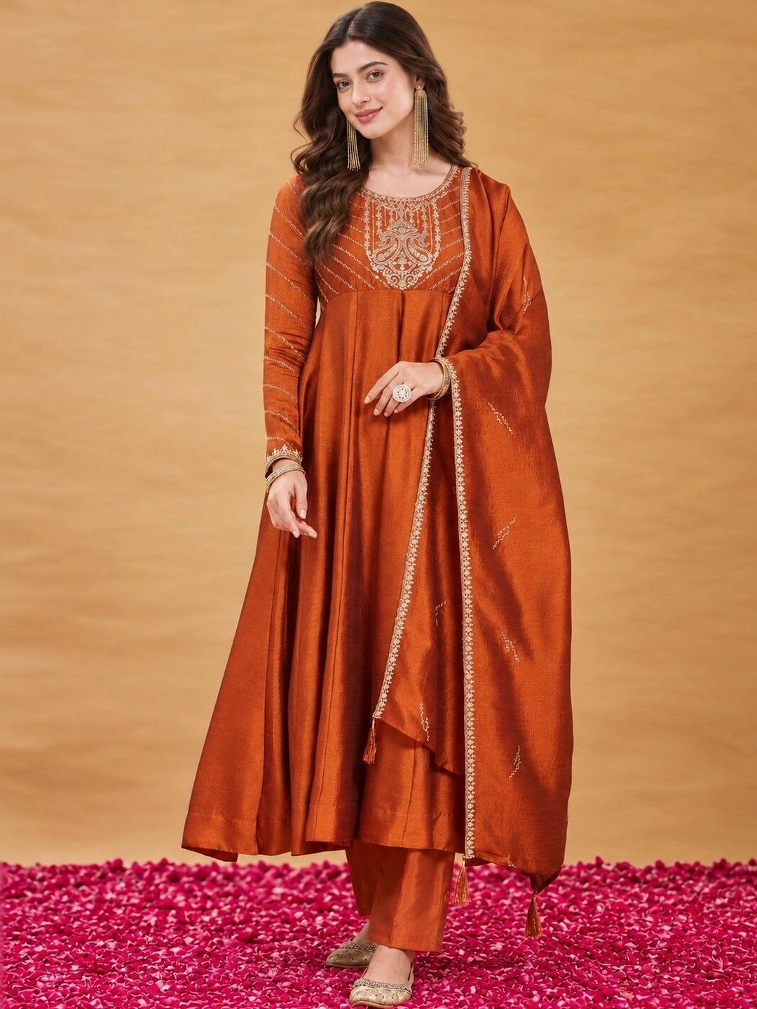 all about you Women Ethnic Motifs Embroidered Regular Thread Work Kurta with Trousers & With Dupatta - default view