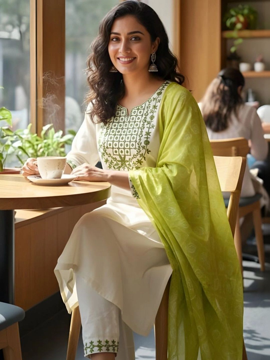 ganric Women Ethnic Motifs Embroidered Regular Thread Work Kurta with Trousers & With Dupatta - left view