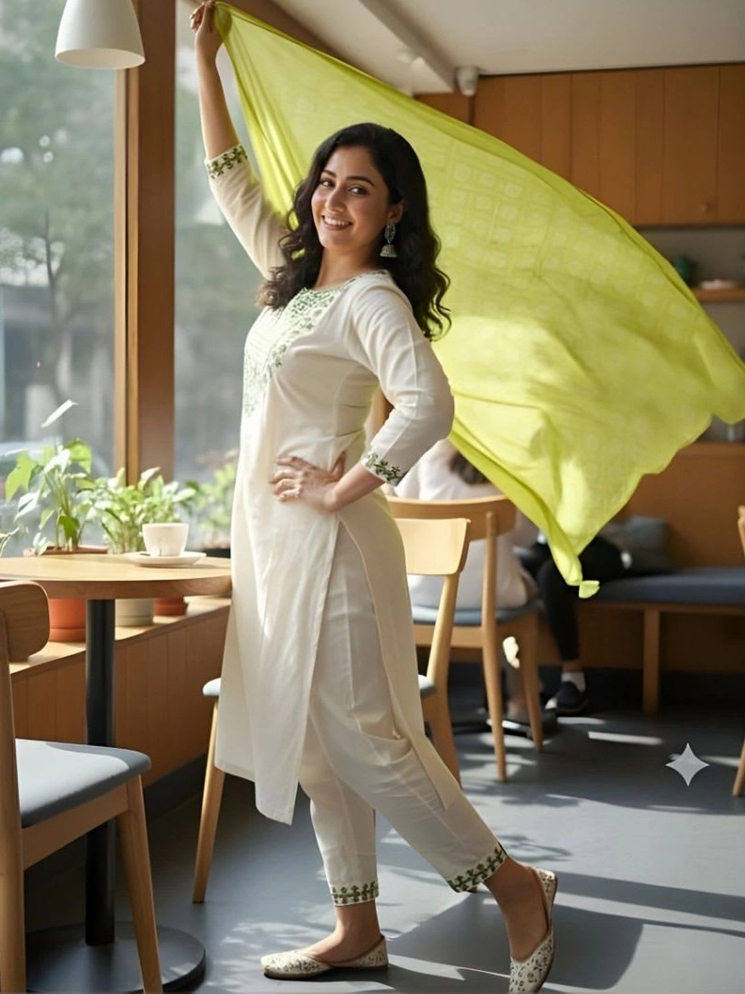 ganric Women Ethnic Motifs Embroidered Regular Thread Work Kurta with Trousers & With Dupatta - right view