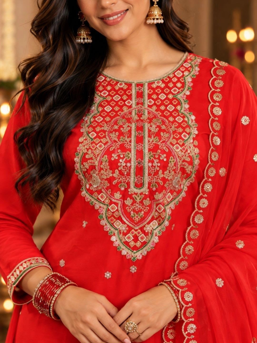 Blu Auraa Women Ethnic Motifs Embroidered Regular Kurta with Palazzos & With Dupatta - back view