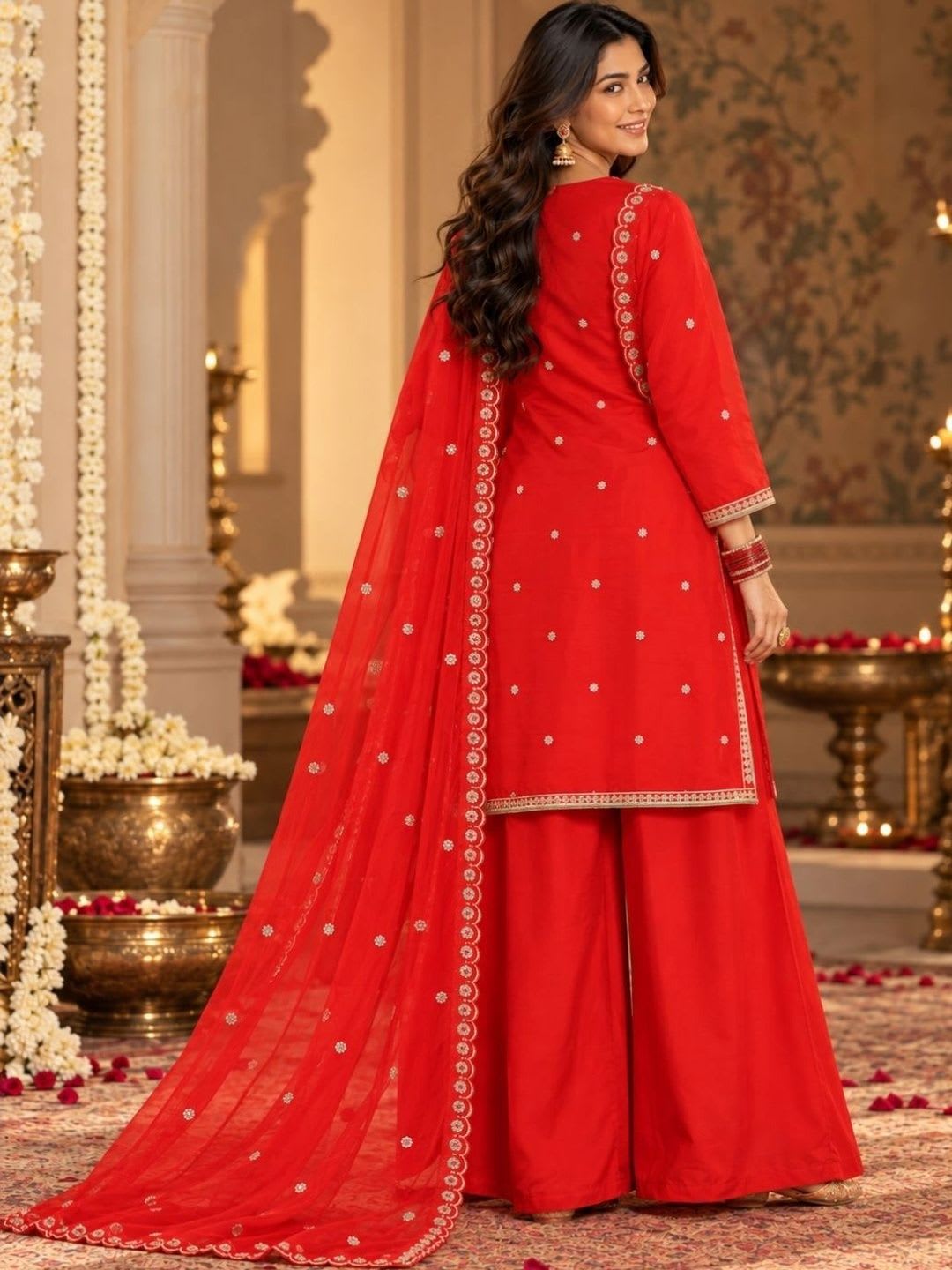Blu Auraa Women Ethnic Motifs Embroidered Regular Kurta with Palazzos & With Dupatta - right view