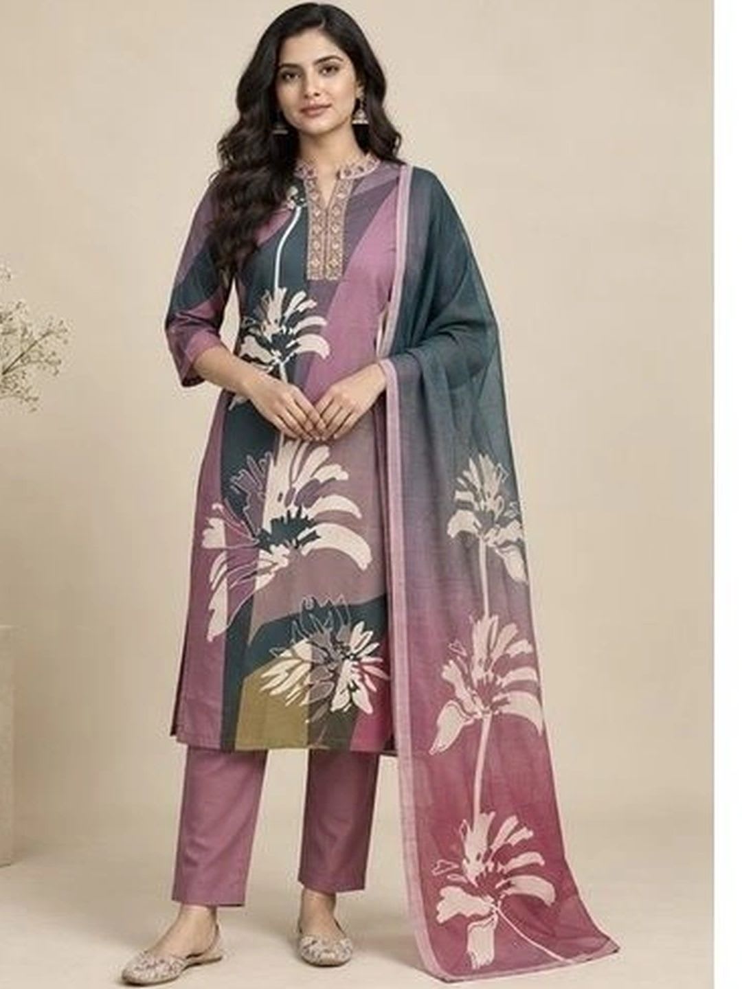 House Of SDAA Women Floral Printed Regular Kurta with Trousers & With Dupatta - default view