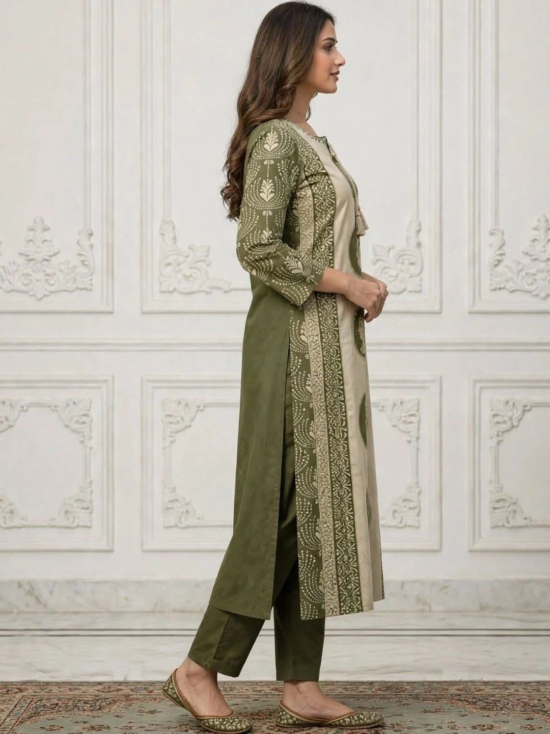 Sangria Women Ethnic Motifs Printed Regular Pure Cotton Kurta with Trousers & With Dupatta - back view