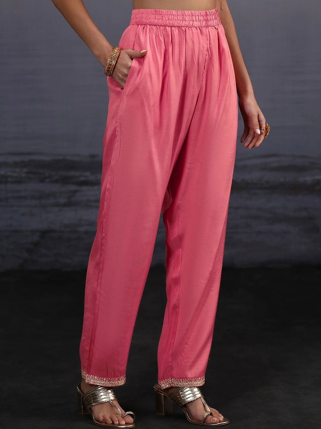 Libas Women Ethnic Motifs Regular Mirror Work Kurta with Trousers & With Dupatta - default view