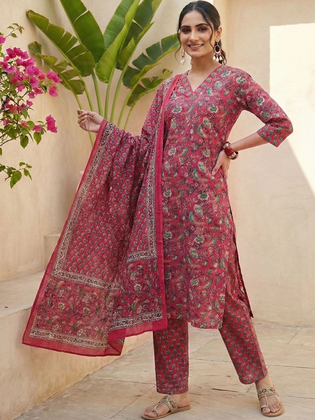 Anouk Women Ethnic Motifs Printed Regular Pure Cotton Kurta with Trousers & With Dupatta - default view