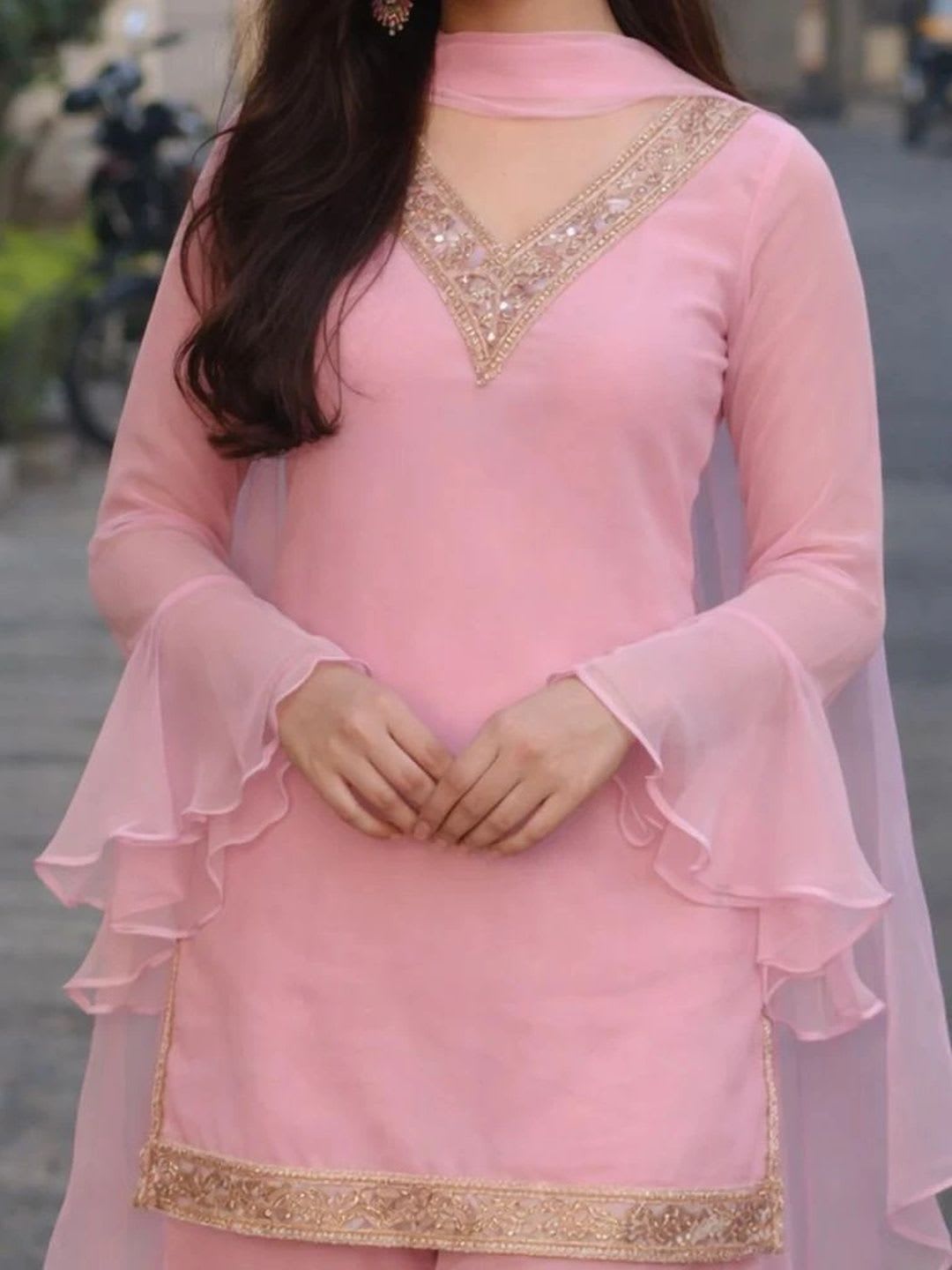 AKVFash Women Embroidered Regular Kurti with Palazzos & With Dupatta - left view