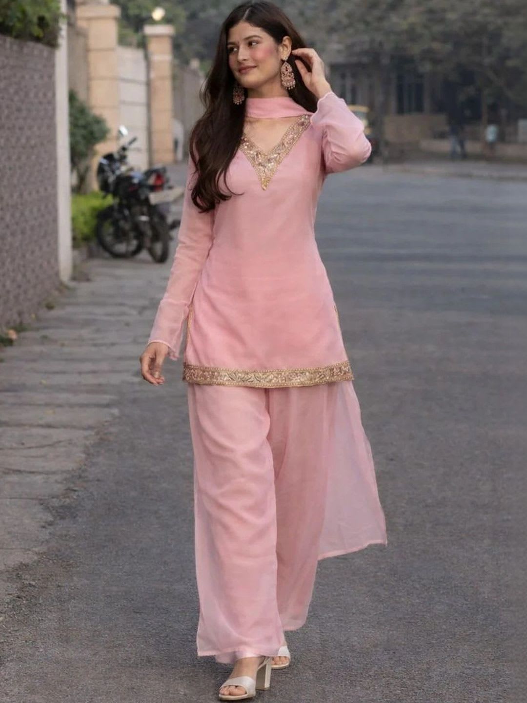 AKVFash Women Embroidered Regular Kurti with Palazzos & With Dupatta - right view