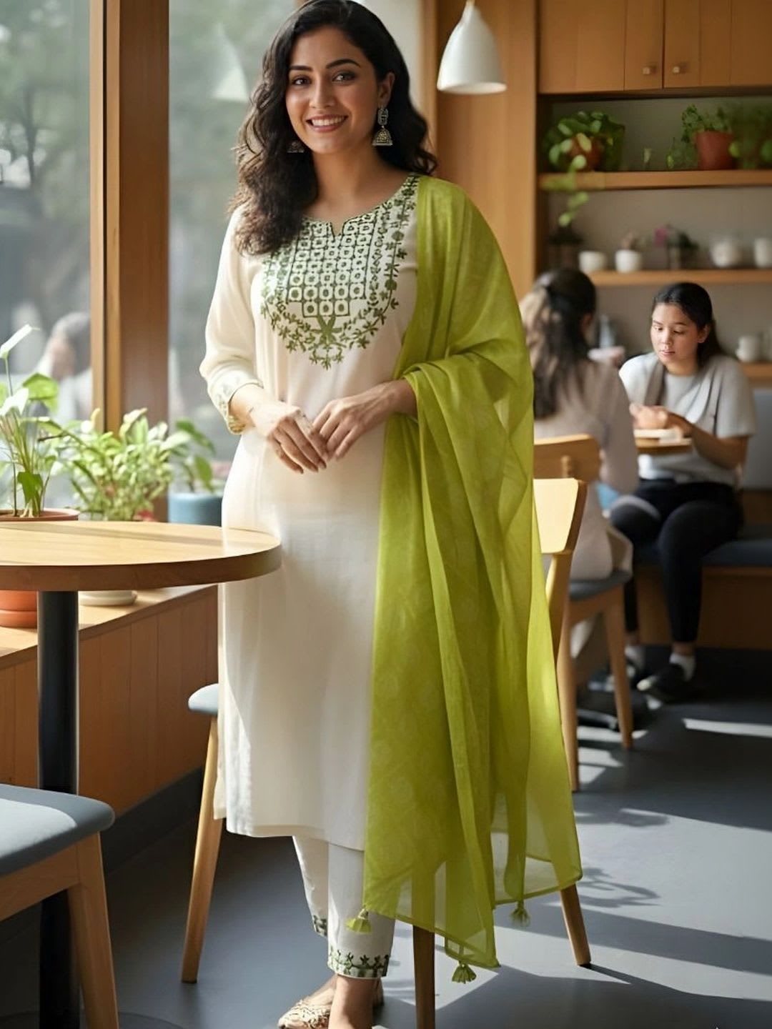 EIMER Women Ethnic Motifs Embroidered Regular Thread Work Kurta with Trousers & With Dupatta - default view