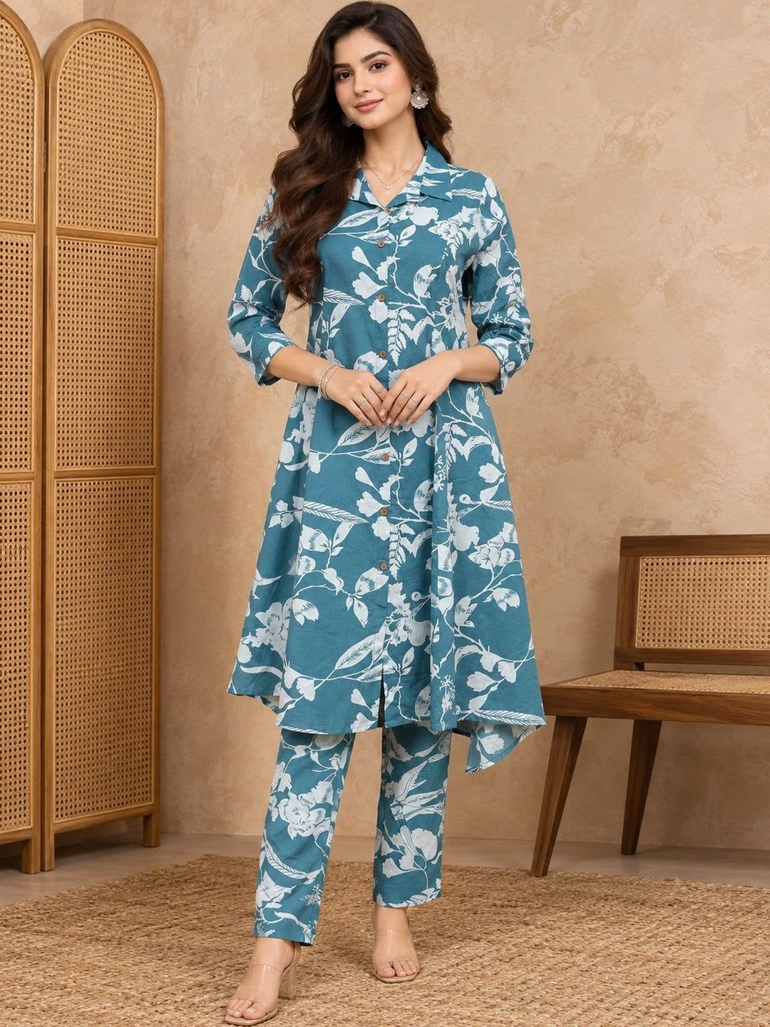 all about you Women Floral Printed Regular Pure Cotton Kurta with Trousers - default view