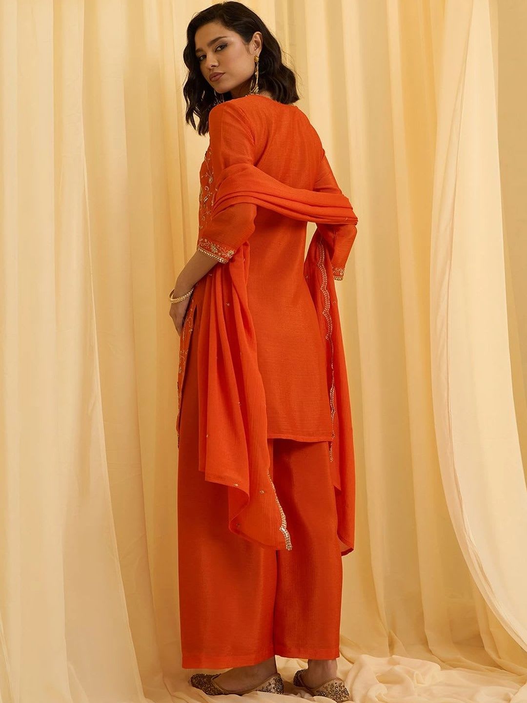 House of Pataudi Women Ethnic Motifs Embroidered Regular Sequinned Kurta with Palazzos & With Dupatta - left view