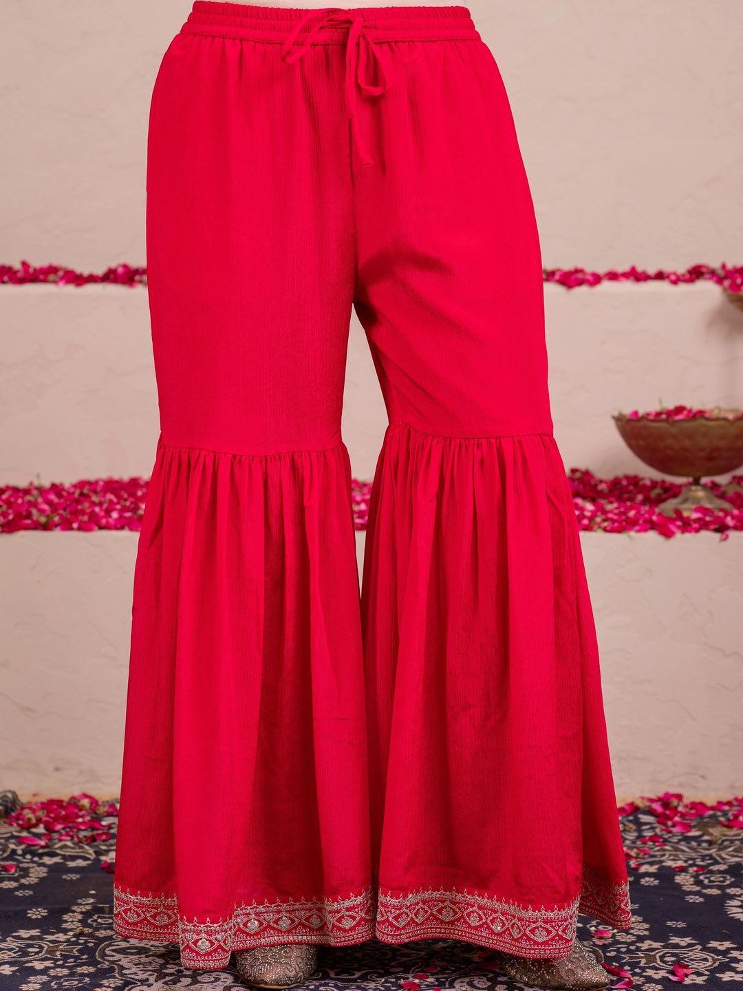 Aramya Women Ethnic Motifs Embroidered Regular Thread Work Kurta with Sharara & With Dupatta - right view