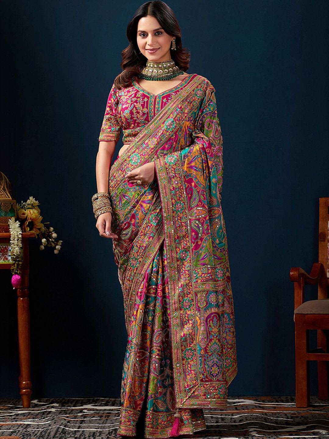 SP SAREES Ethnic Motifs Sequinned Heavy Work Kanjeevaram Saree - default view