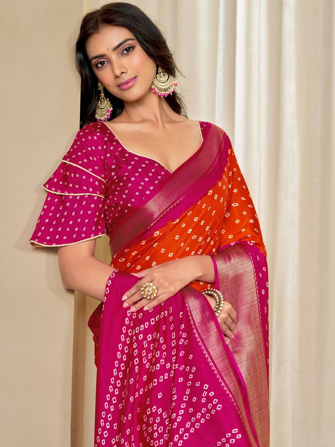 Kalini Women Dola Silk Bandhani Print Zari border Saree - default view