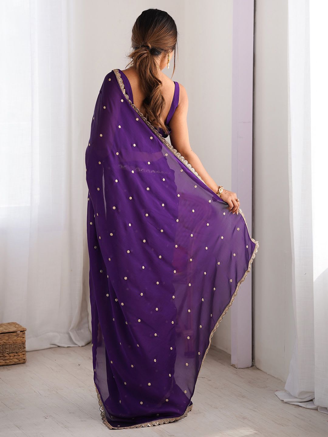 Saree mall Floral Sequinned Pure Georgette Sarees - back view