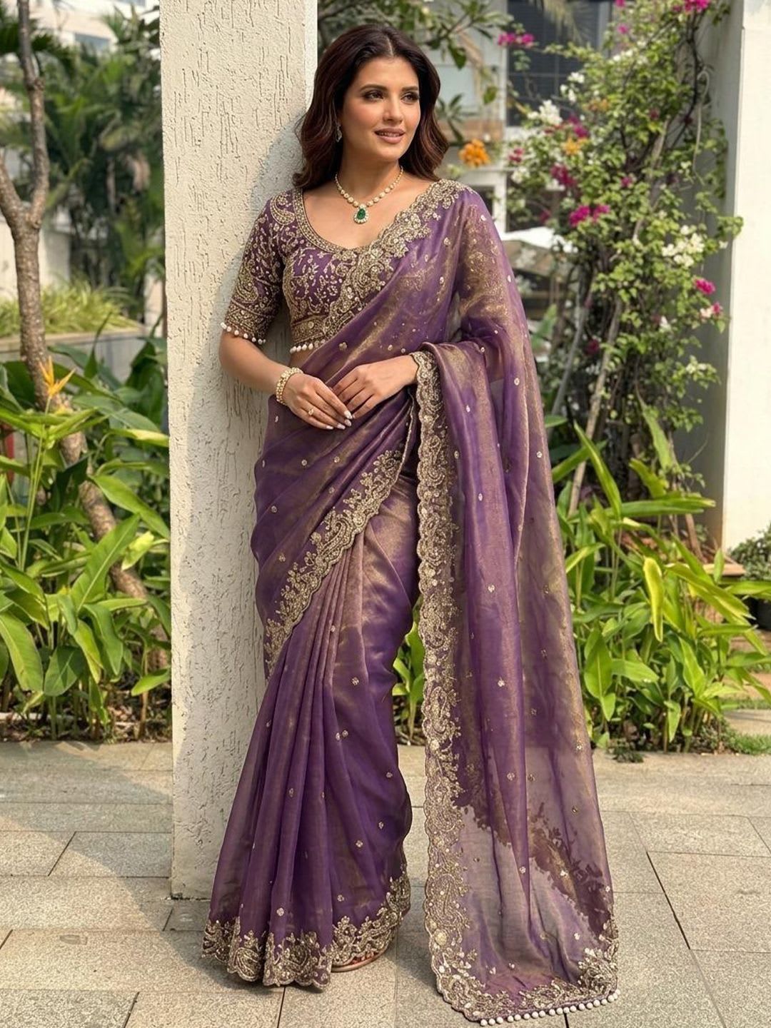 Sangria Embellished Embroidered Sequinned Sarees With Unstitched Blouse Piece - default view
