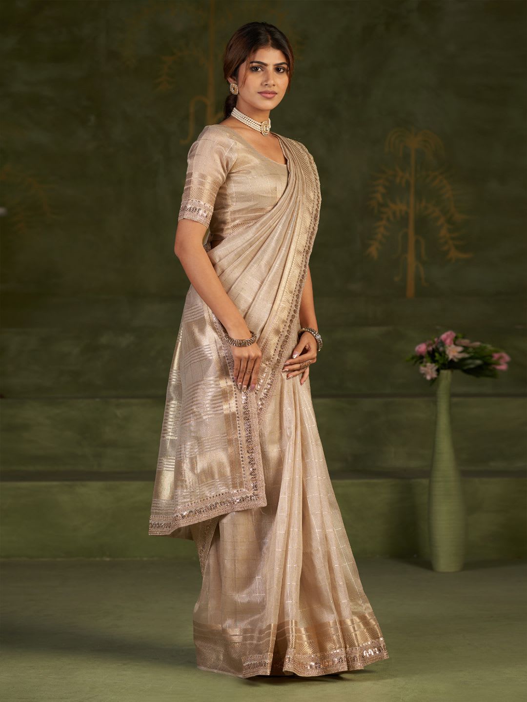 Parmila Fashion Woven Design Sequinned Organza Heavy Work Mysore Silk Saree - back view