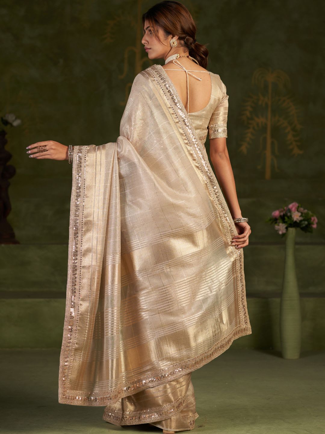 Parmila Fashion Woven Design Sequinned Organza Heavy Work Mysore Silk Saree - right view