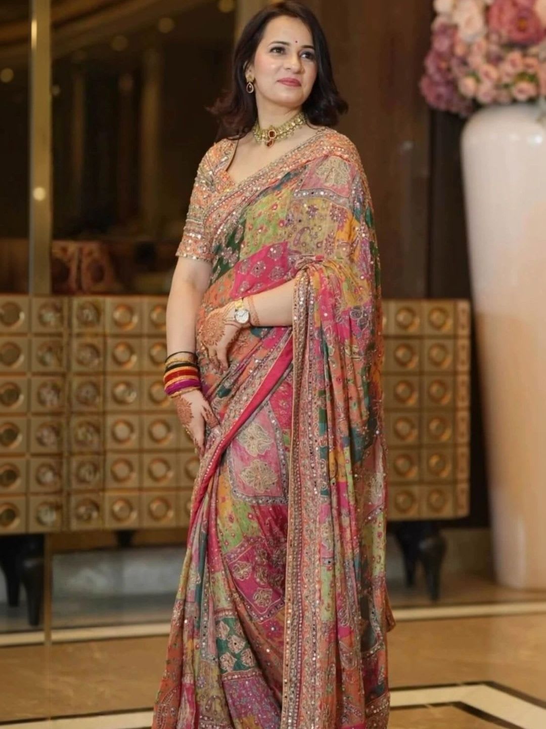 OFLINE SELECTION Ethnic Motifs Mirror Work Silk Blend Saree - default view