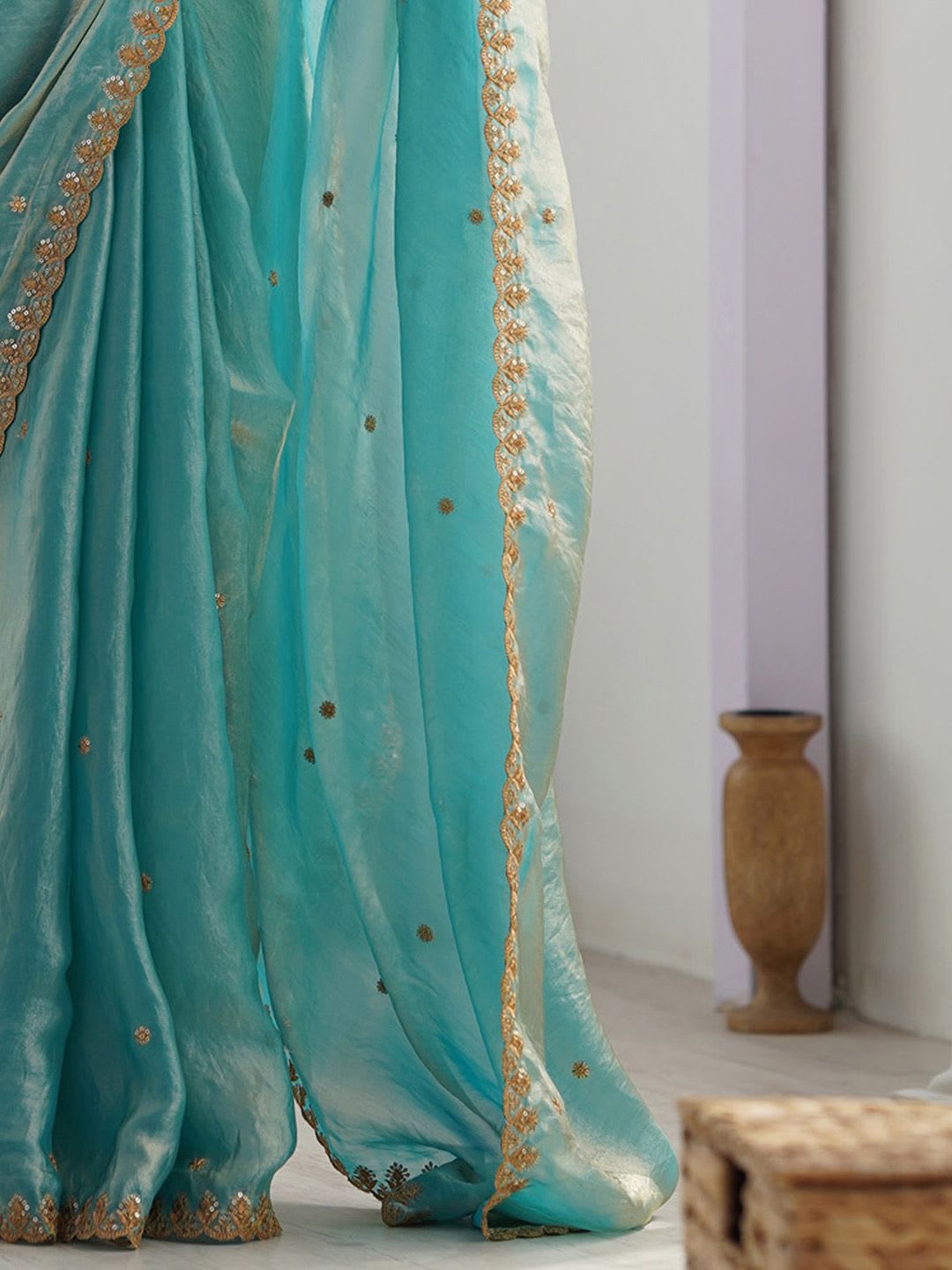 Anouk Embellished Sequinned Tissue Saree - left view