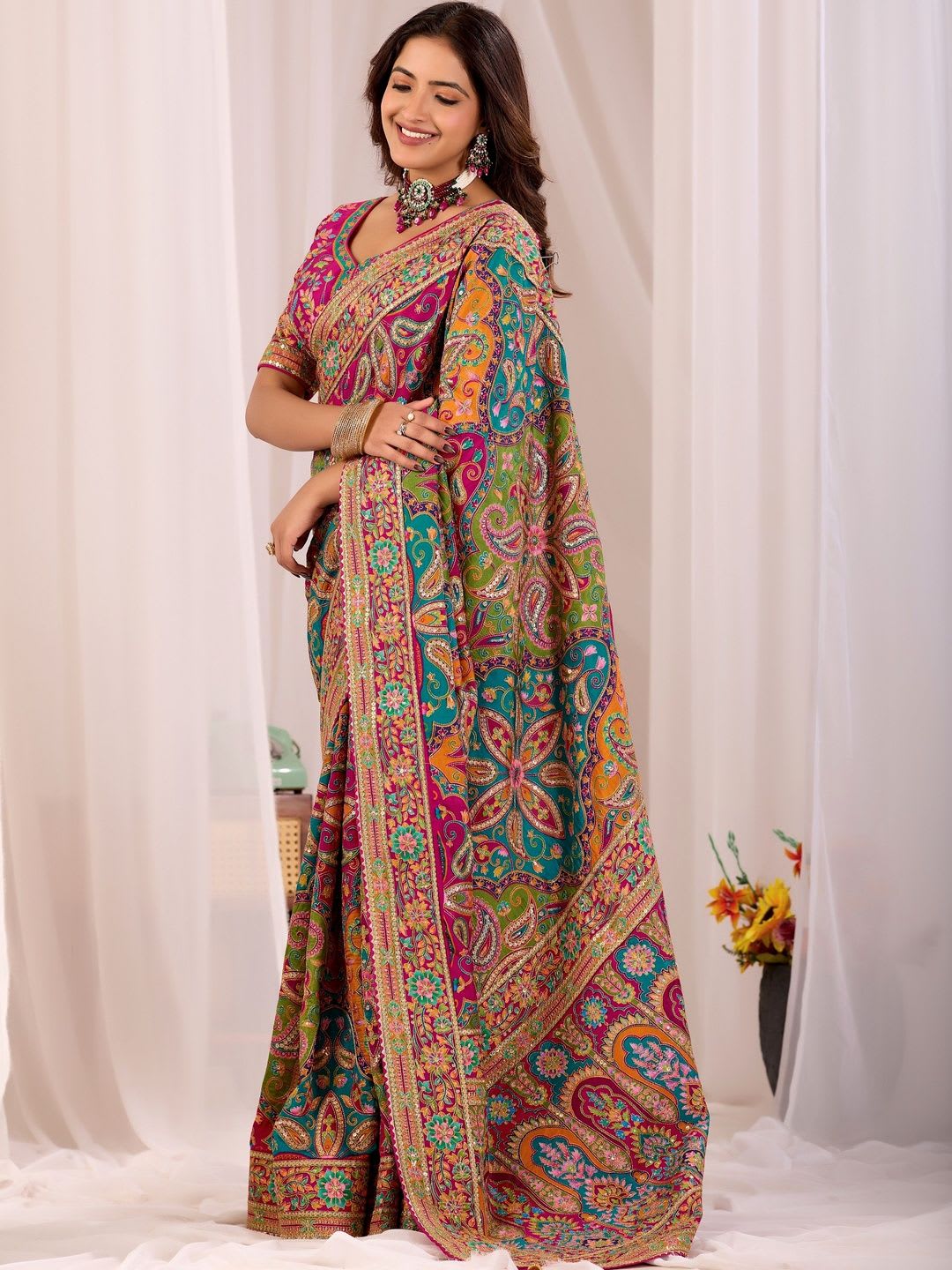 SP SAREES Paisley Embroidered Heavy Work Kanjeevaram Saree - left view