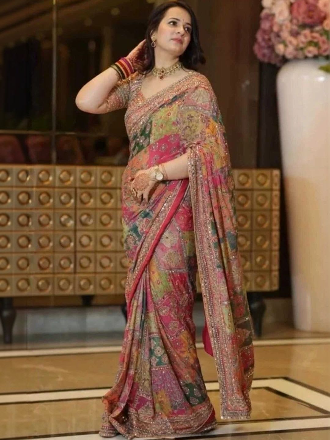 LOVELIEST Embroidered Pure Chiffon Saree - default view