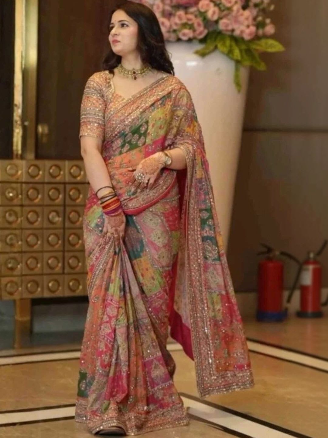 LOVELIEST Embroidered Pure Chiffon Saree - left view