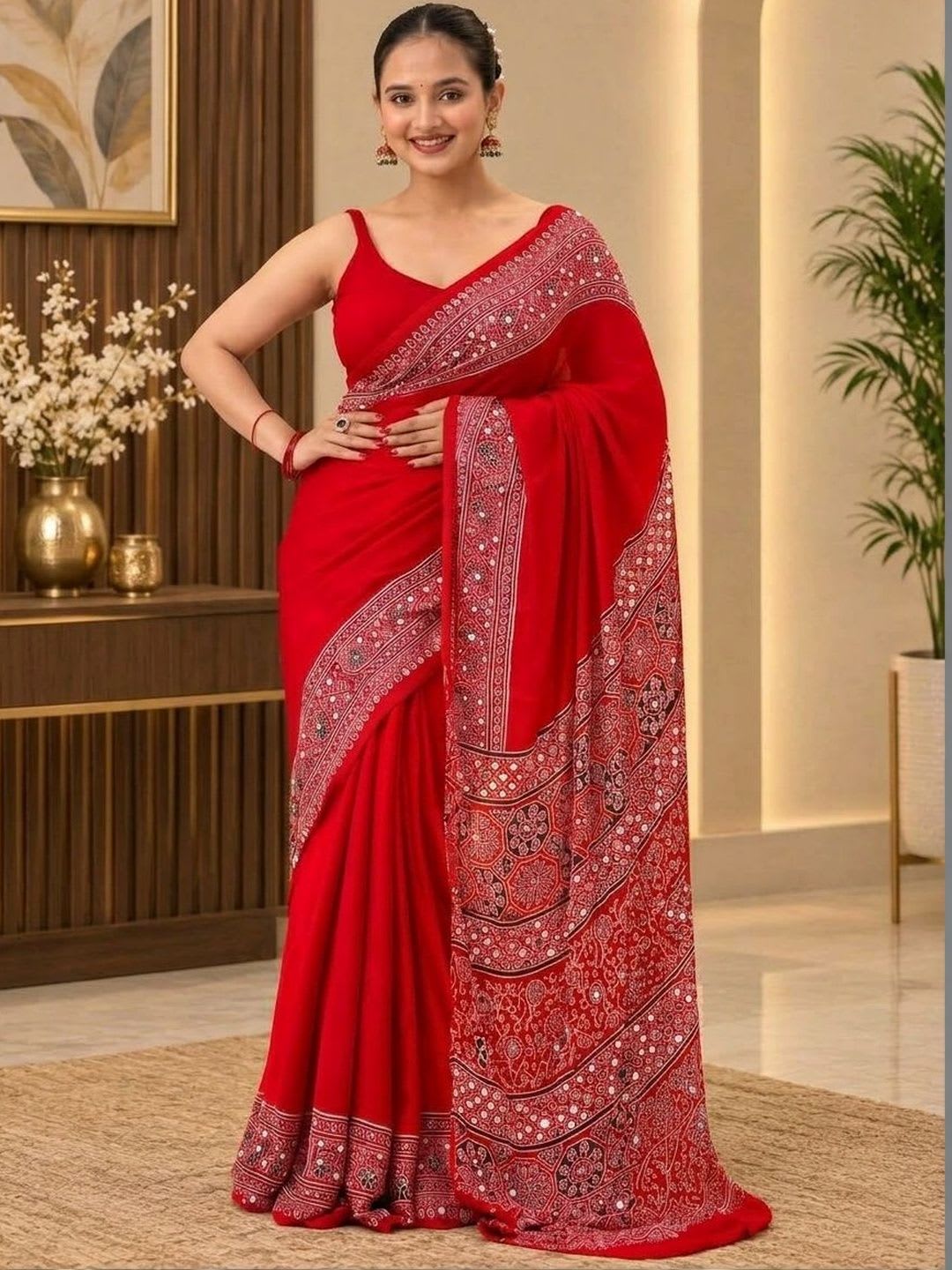 Sangria Ethnic Motifs Mirror Work Saree - default view