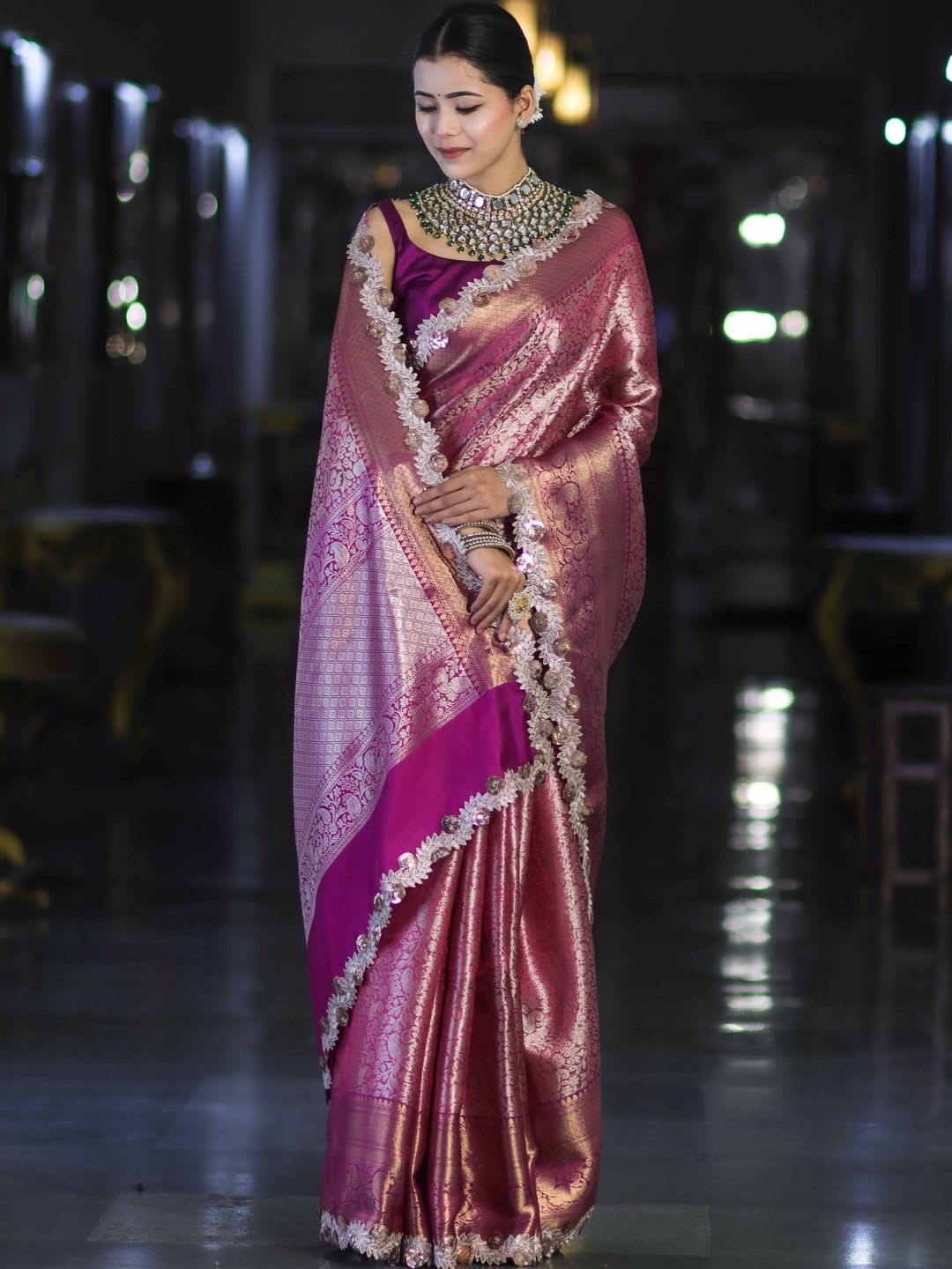 Banarasee Ethnic Motifs Zari Tissue Handloom Banarasi Saree - default view
