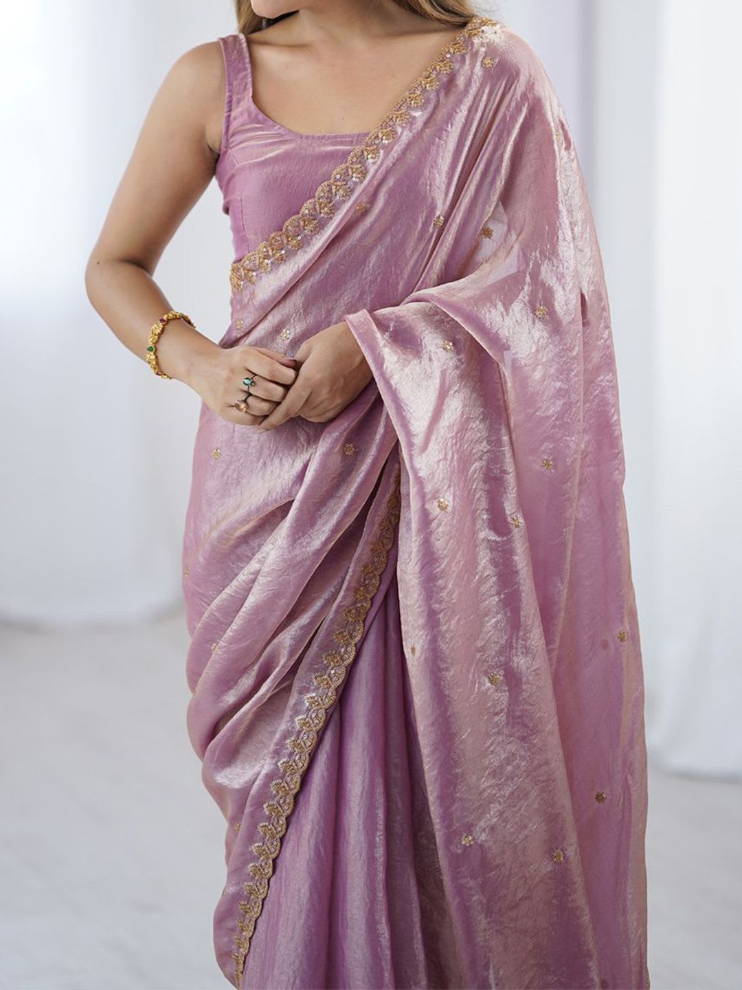 Anouk Embellished Sequinned Tissue Saree - left view