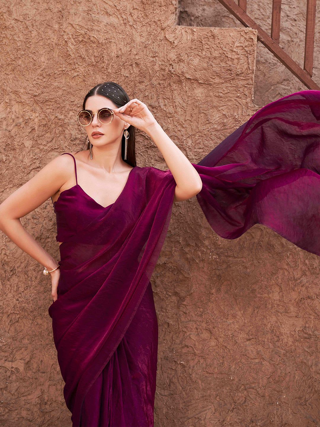 Tikhi Imli Satin Ready to Wear Saree With Unstitched Blouse Piece - left view