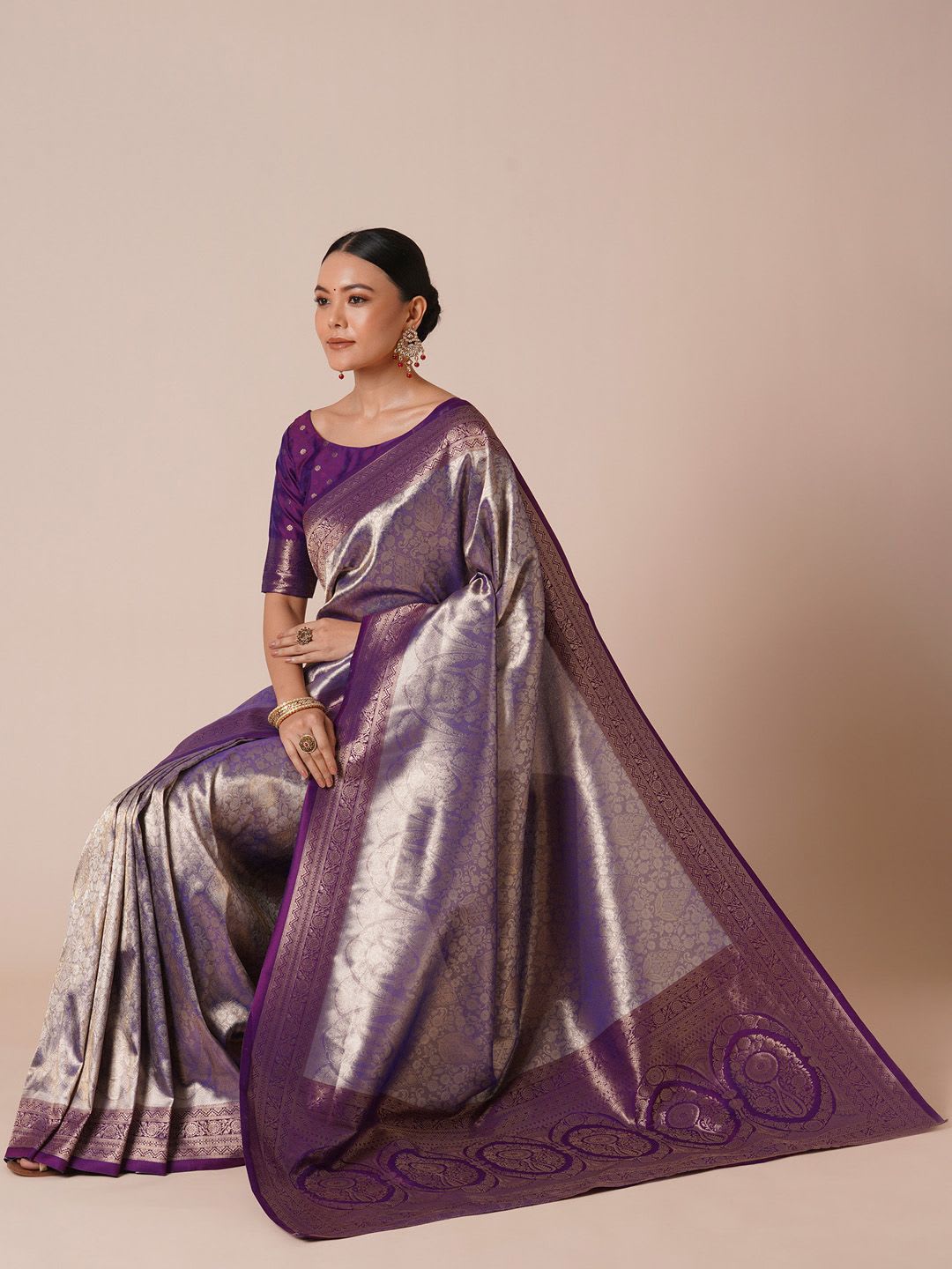 House of Pataudi Woven Design Saree With Blouse Piece - default view