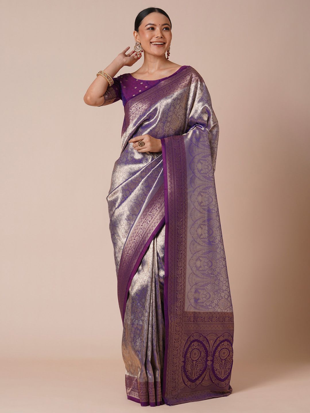 House of Pataudi Woven Design Saree With Blouse Piece - back view