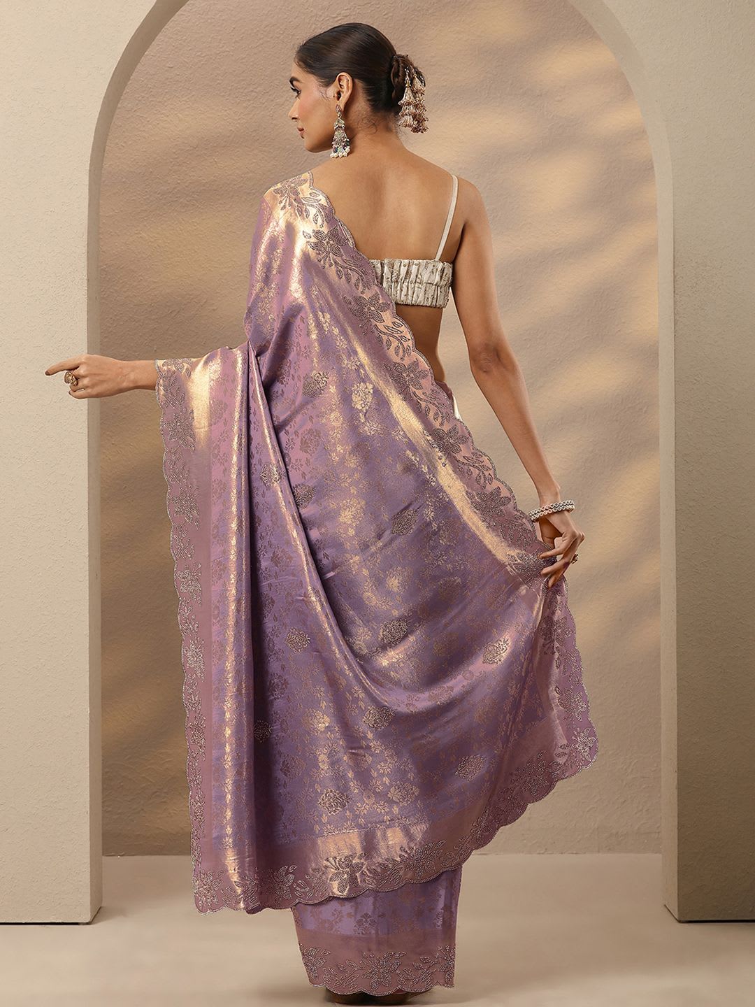 Libas Lavender Woven Design Saree With Unstitched Blouse Piece - back view