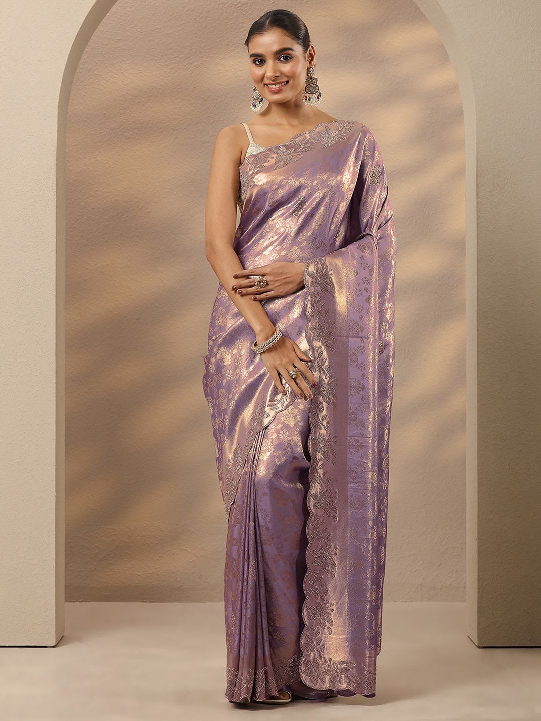 Libas Lavender Woven Design Saree With Unstitched Blouse Piece - right view