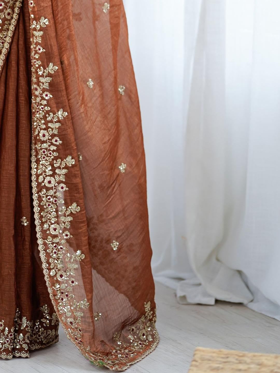 Saree mall Embellished Sequinned Pure Chiffon Heavy Work Sarees - left view