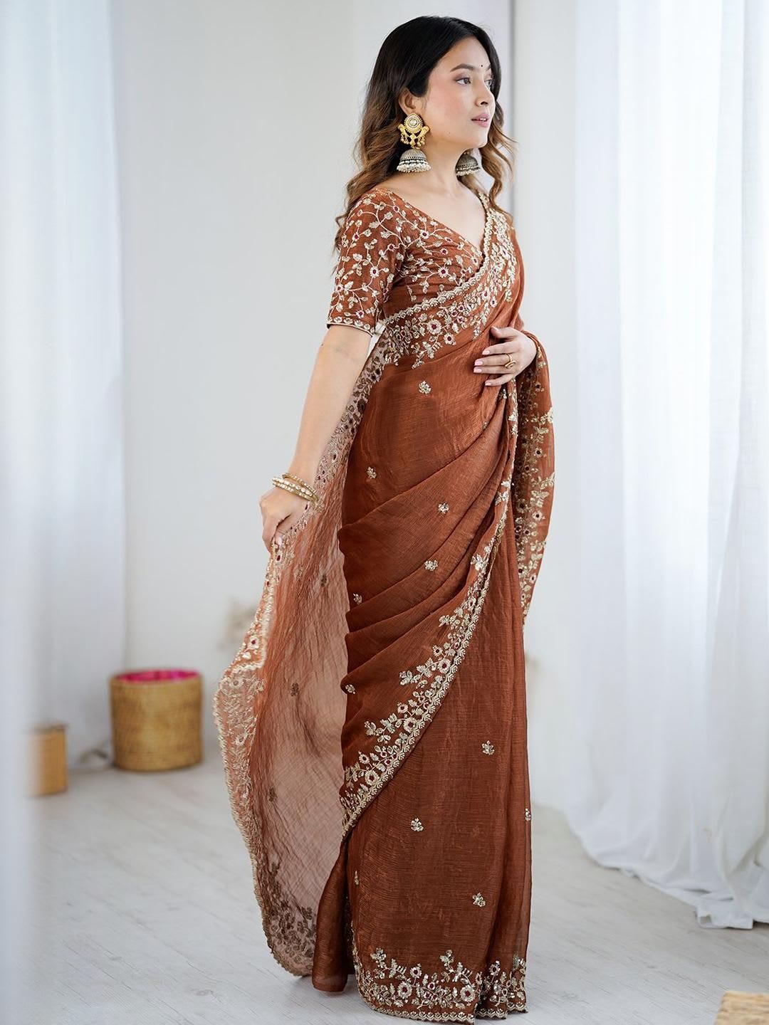 Saree mall Embellished Sequinned Pure Chiffon Heavy Work Sarees - right view