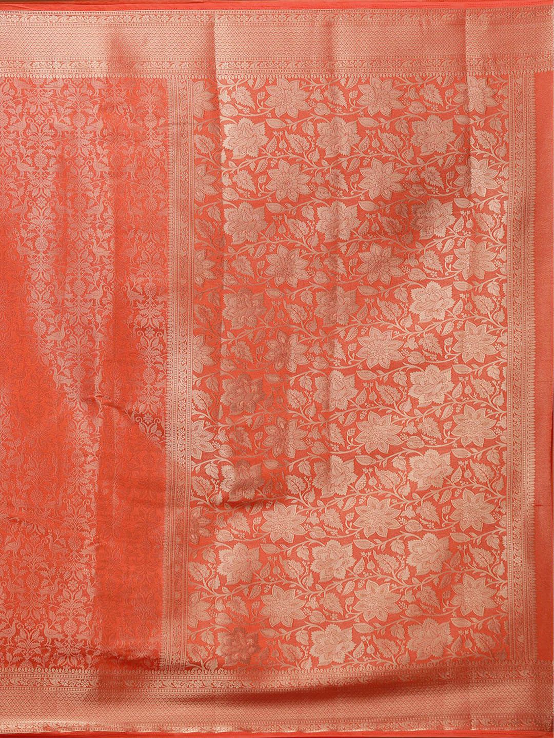 Koskii Women Zariwork Orange Silk Saree With Unstitched Blouse - left view