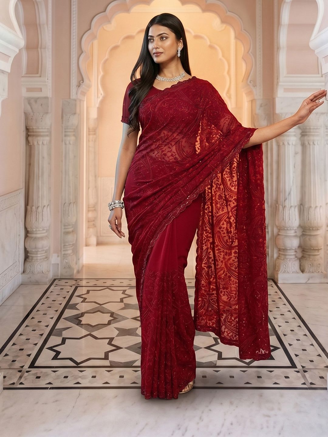 kasee Floral Embroidered Pure Georgette Saree - default view