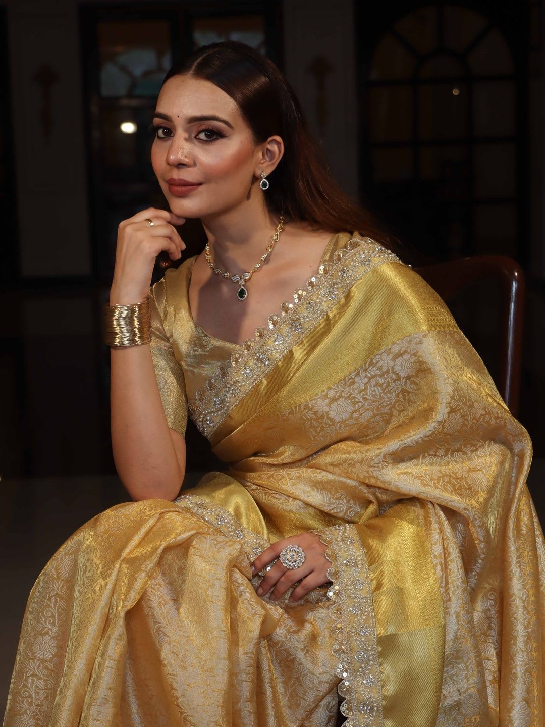 Banarasee Ethnic Motifs Zari Tissue Banarasi Saree - back view