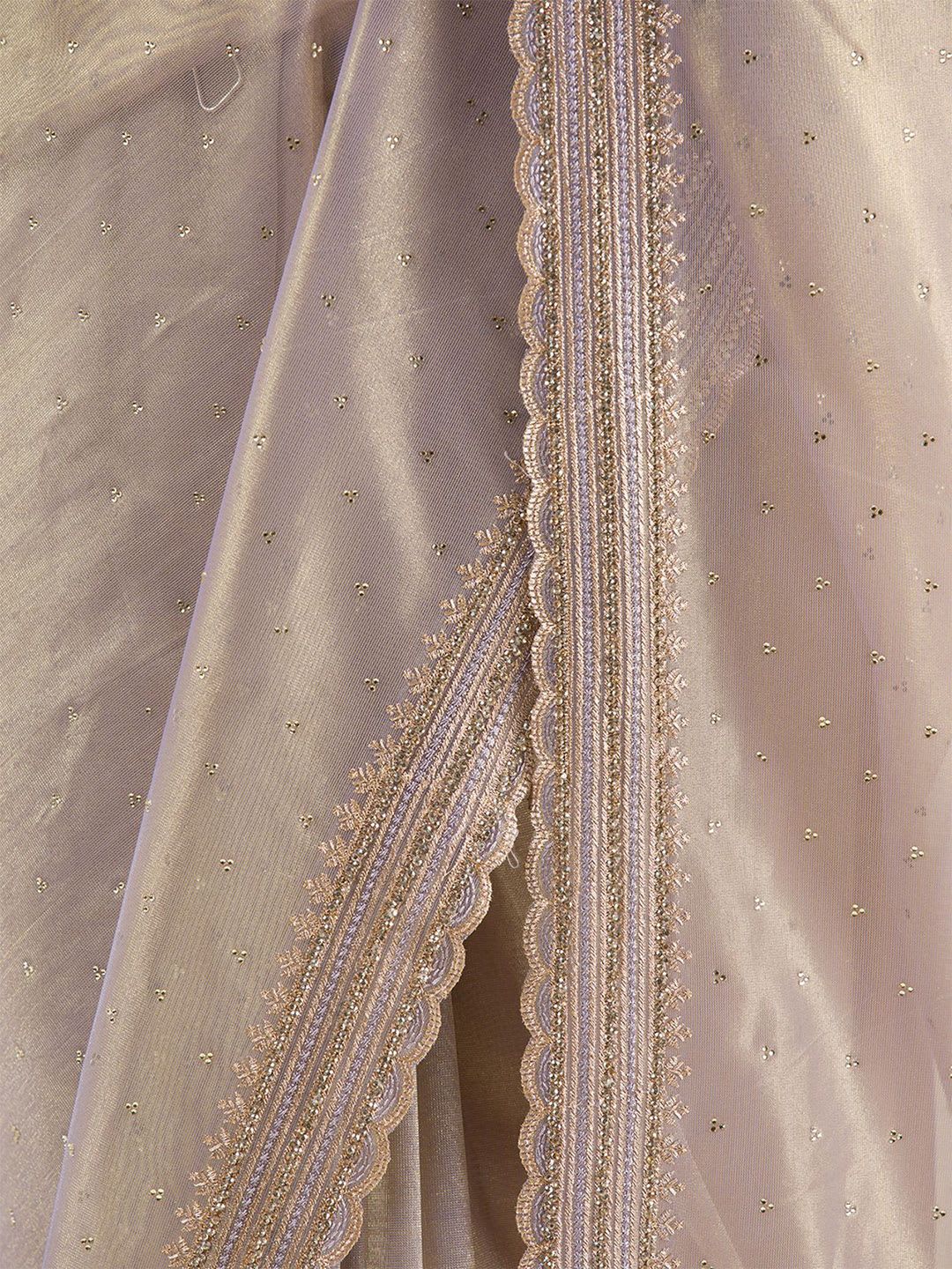 Koskii Women Zariwork Grey Organza Saree With Unstitched Blouse - left view