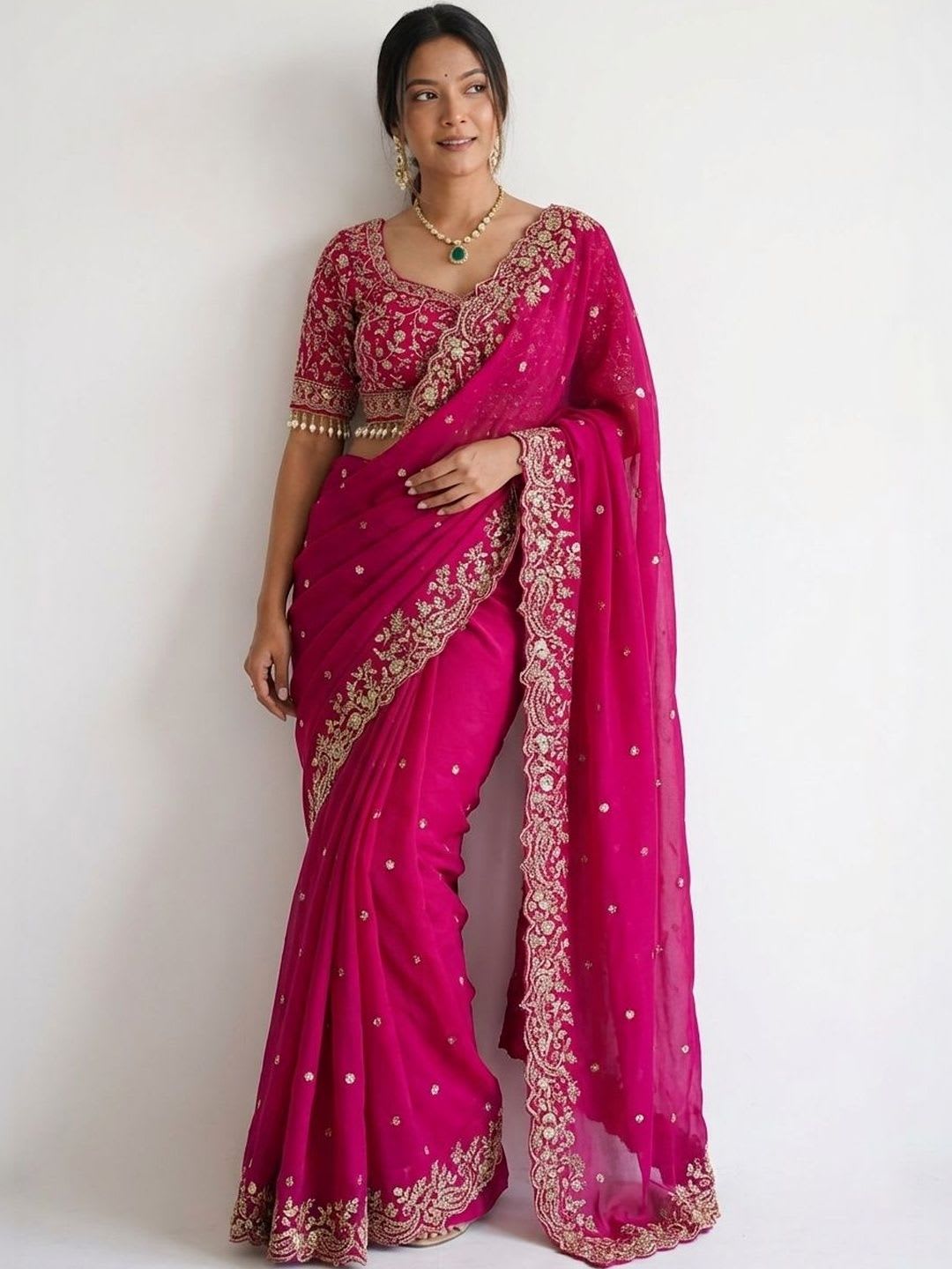 Kalista Embellished Zari Satin Heavy Work Saree - left view